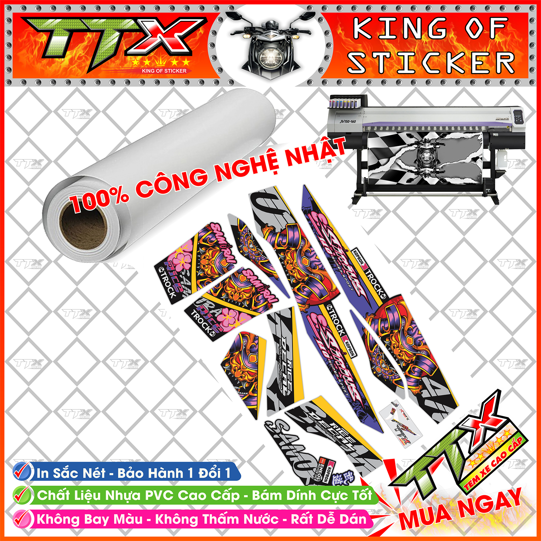 TEM DÀNH CHO XE SIRIUS SAMURAI THỦY TỘC MÀU TÍM CHỮ HỒNG NỀN ĐEN ĐỘ ĐỘC ĐẸP SIÊU HÓT MÃ SKU - S0024-00