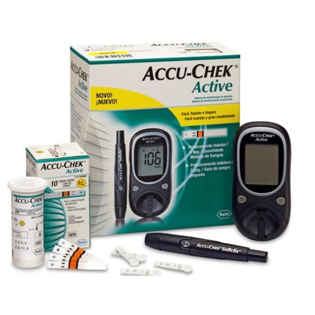 Máy đo đường huyết Accu-Chek Active, Bao gồm kim và bút chích máu, TẶNG 10 que thử, Bảo hành TRỌN ĐỜI 1 ĐỔI 1