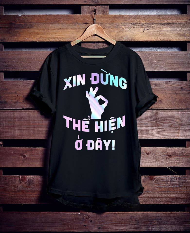 Áo Thun Phản Quang 7 màu  có khắc chữ &quot;Xin đừng thể hiện ở đây&quot; phông rộng họa tiết siêu hot, trắng đen nhìn bao chất