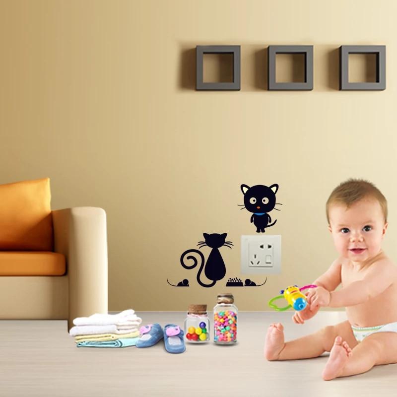 Miếng dán tường trang trí công tắc hình mèo dễ thương