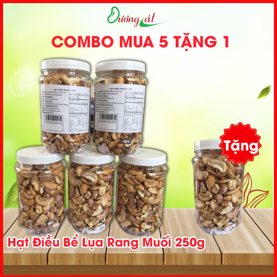 Combo 5 Hủ Hạt Điều Bể Lụa Rang Muối Bể Đôi 250g Dương Cát Thơm Ngon Giòn Béo