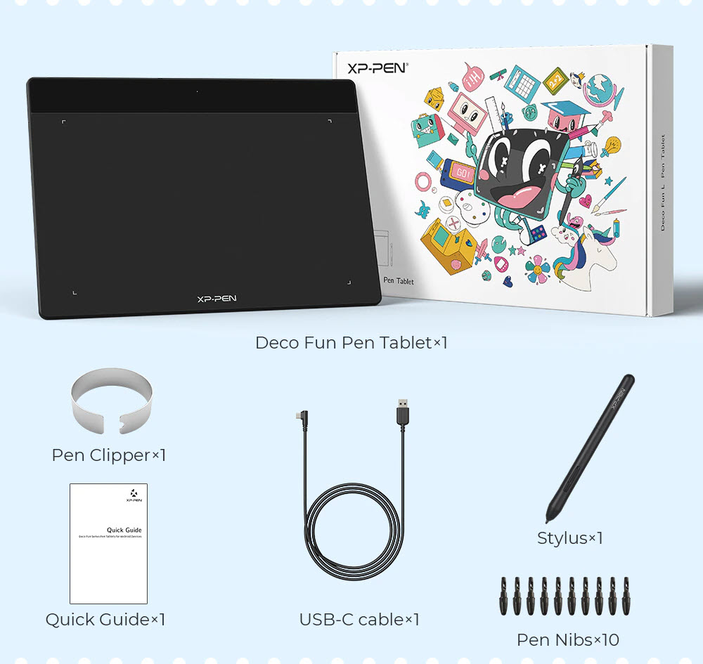 Bảng Vẽ Điện Tử XP-Pen Deco Fun L 10X6.27 inch Android Hỗ Trợ Cảm ứng Nghiêng kèm Bút Vẽ Không Sạc P01 - Hàng Chính Hãng - Red