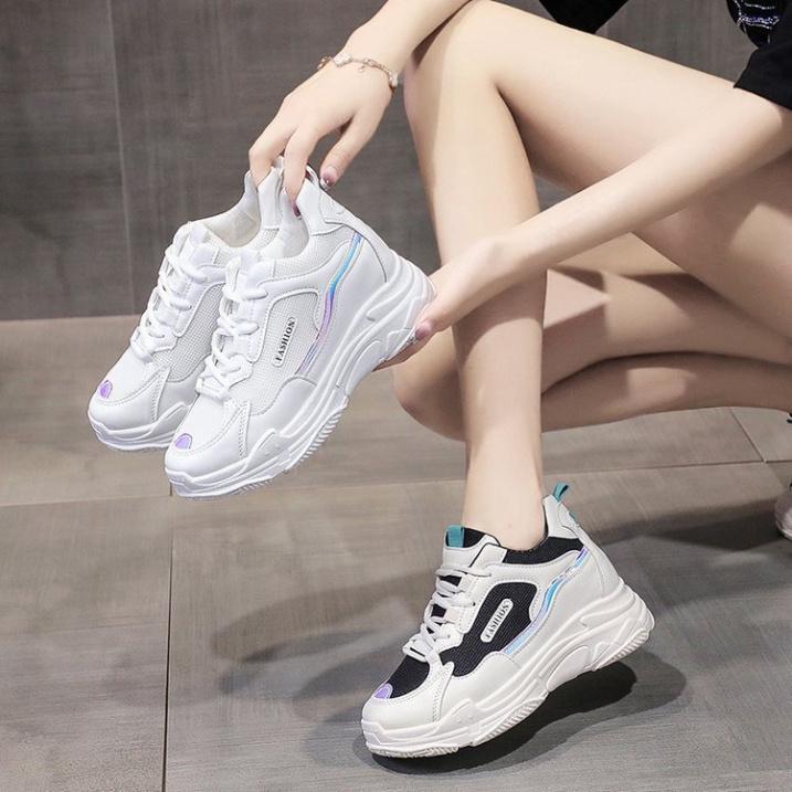 (NEW) *Cao 7 cm*Giày thể thao sneaker nữ Ảnh THẬT giày ĐẾ ĐỘN 7 cm SIÊU CAO ( 2 màu )