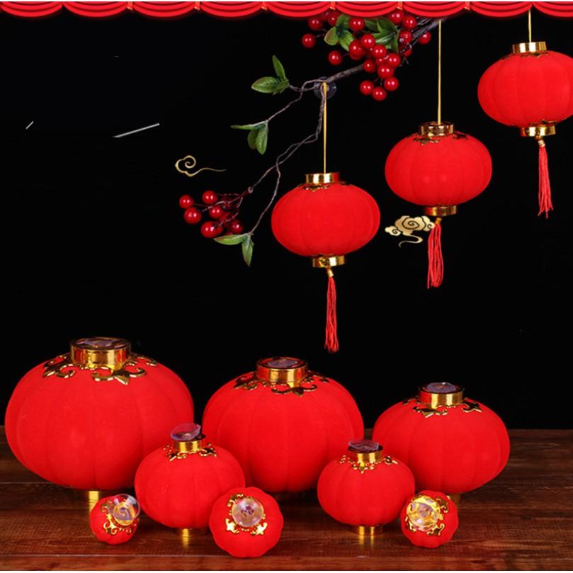 Lồng đèn nhung đỏ nhí trang trí tết, trang trí quán shop nhiều size