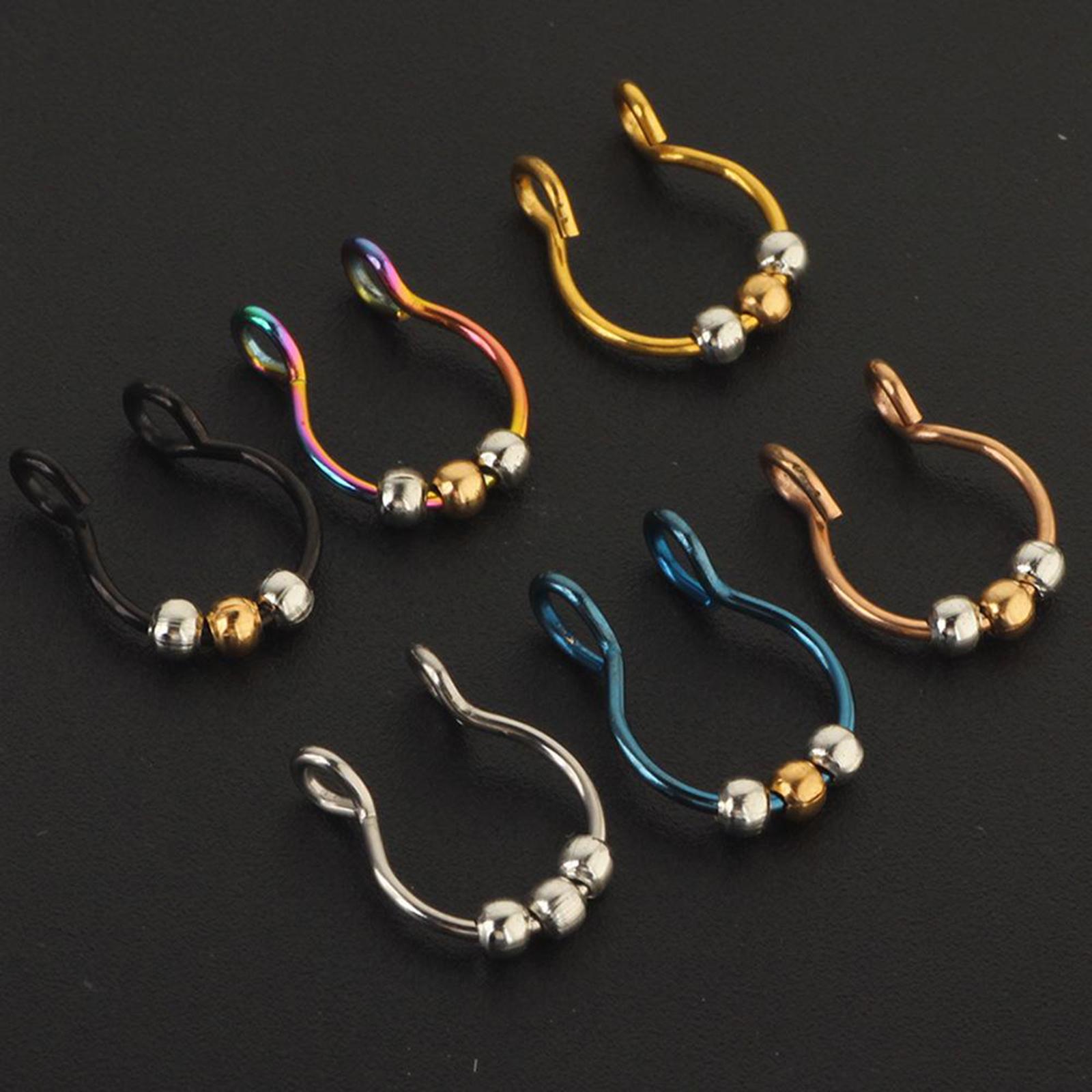 6x Mixed Color Stainless Steel Nose Ring Lip Hoop No Pierce Septum Rings 8mm