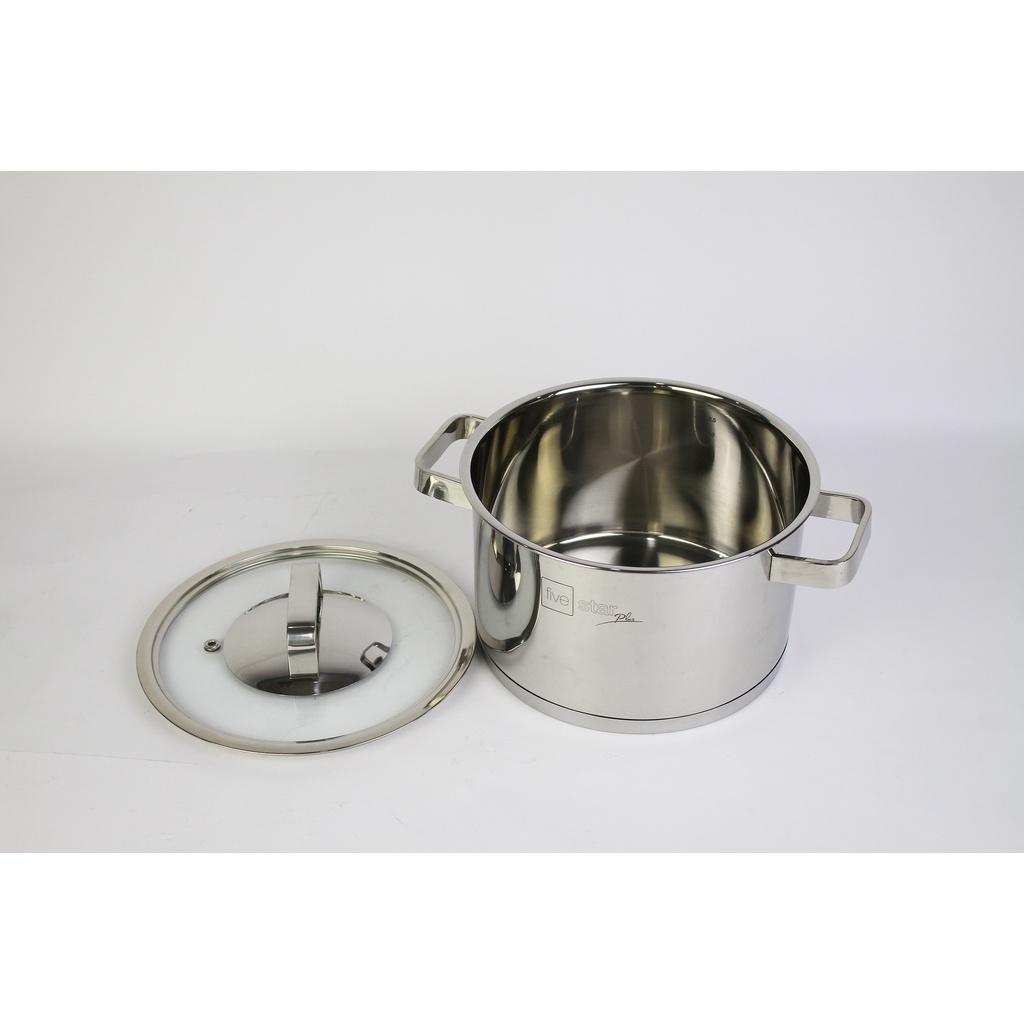 Nồi thân cao 3 đáy inox 304 Fivestar Plus bếp từ quai vuông nắp kính , tặng 5 muỗng ăn