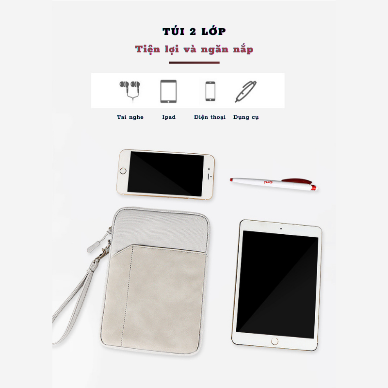 Túi Chống Sốc Dành Cho Ipad Chất Liệu Da Tổng Hợp - 1 Dây Kéo, Chống Thấm Nước, Thời Trang Và Tiện Lợi - Có Ngăn Phụ Và Lót Nhung Bên Trong