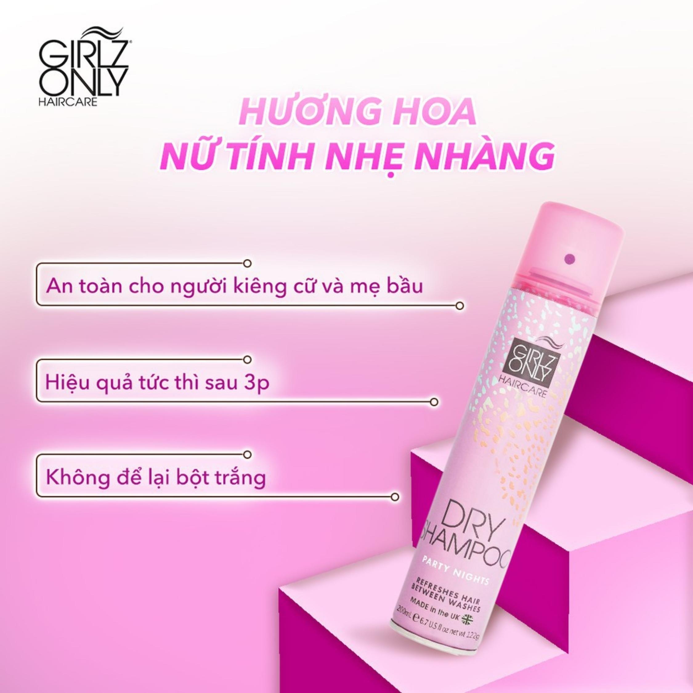 Dầu Gội Khô Girlz Only Xịt Tóc Gội Đầu Khô Dry Shampoo (Hồng) Không Bết Sạch Dầu Bồng Bềnh 200ml/Chai