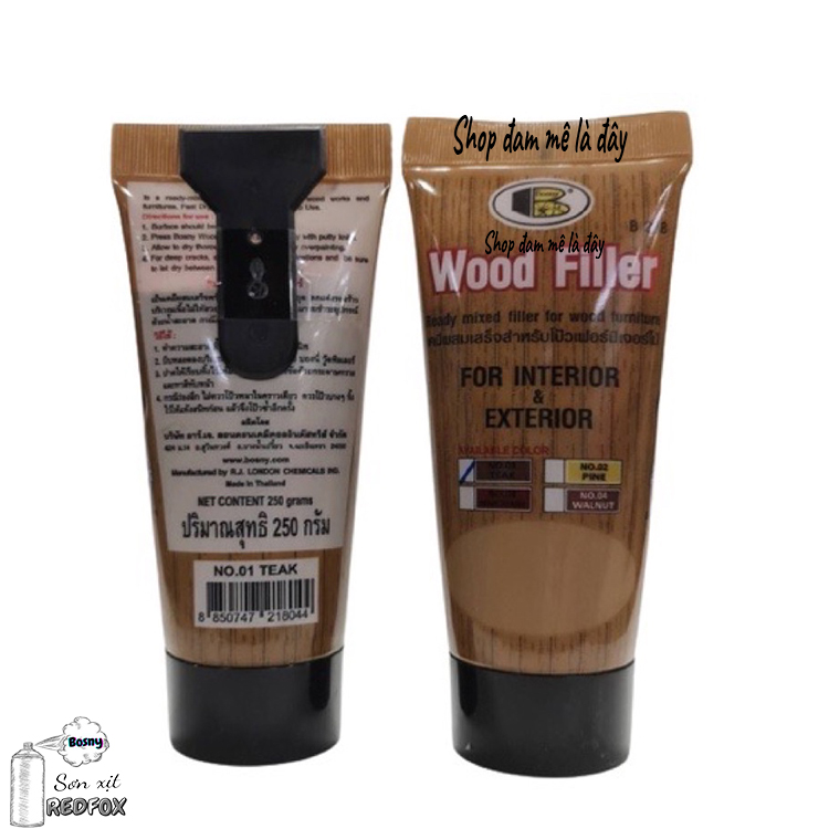 Bột trét gỗ, bột vá gỗ Wood Filler No.B218 Bosny - Keo che vết xước, khuyết điểm đồ gỗ nội thất, bàn ghế, tủ gỗ