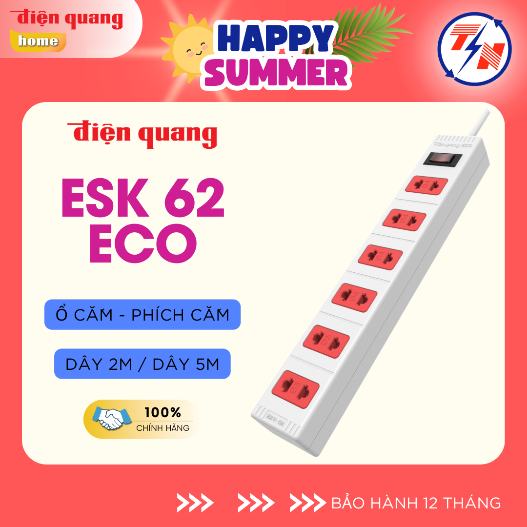 Ổ cắm Điện Quang ECO ĐQ ESK 62ECO (6 lỗ 2 chấu)