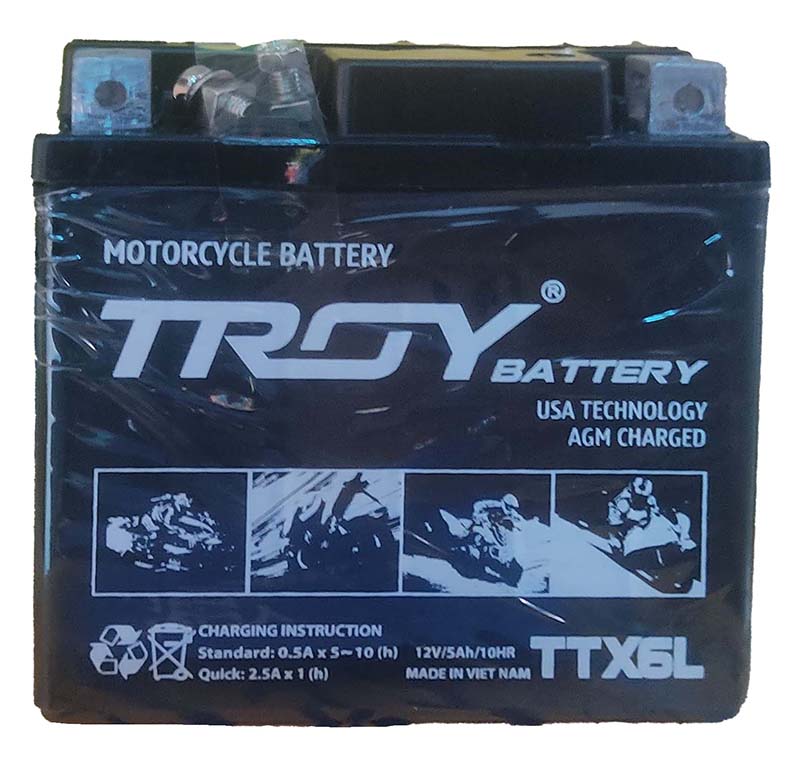 Ắc quy xe máy TROY BATTERY, TTX6L, 12V, 5Ah