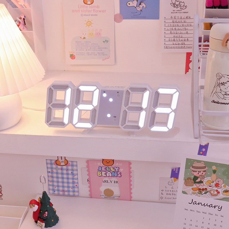 Đồng hồ Led treo tường hoặc để bàn màu trắng phong cách Hàn Quốc- tặng kèm cáp USB