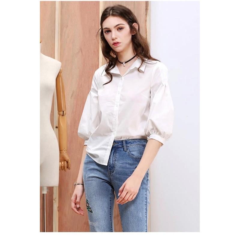 Áo sơ mi cổ đức tay bồng siêu cá tính