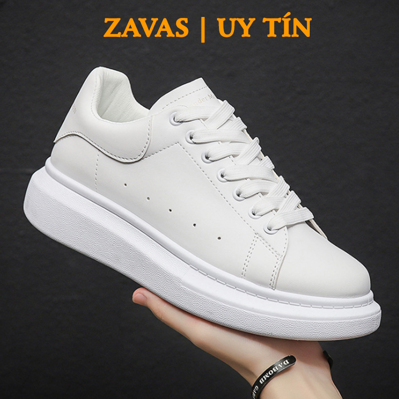 Hình ảnh Giày thể thao sneaker nam màu trắng bằng da không tróc thương hiệu ZAVAS - S387 - Hàng chính hãng