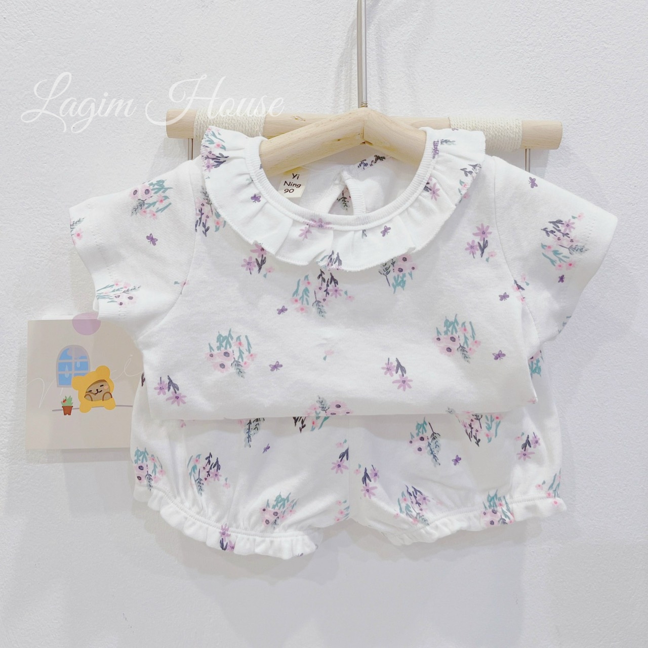 Đồ bộ bé gái mặc nhà chất thun cotton mềm mại, set bộ bé gái họa tiết hoa nhí tím - Lagim House