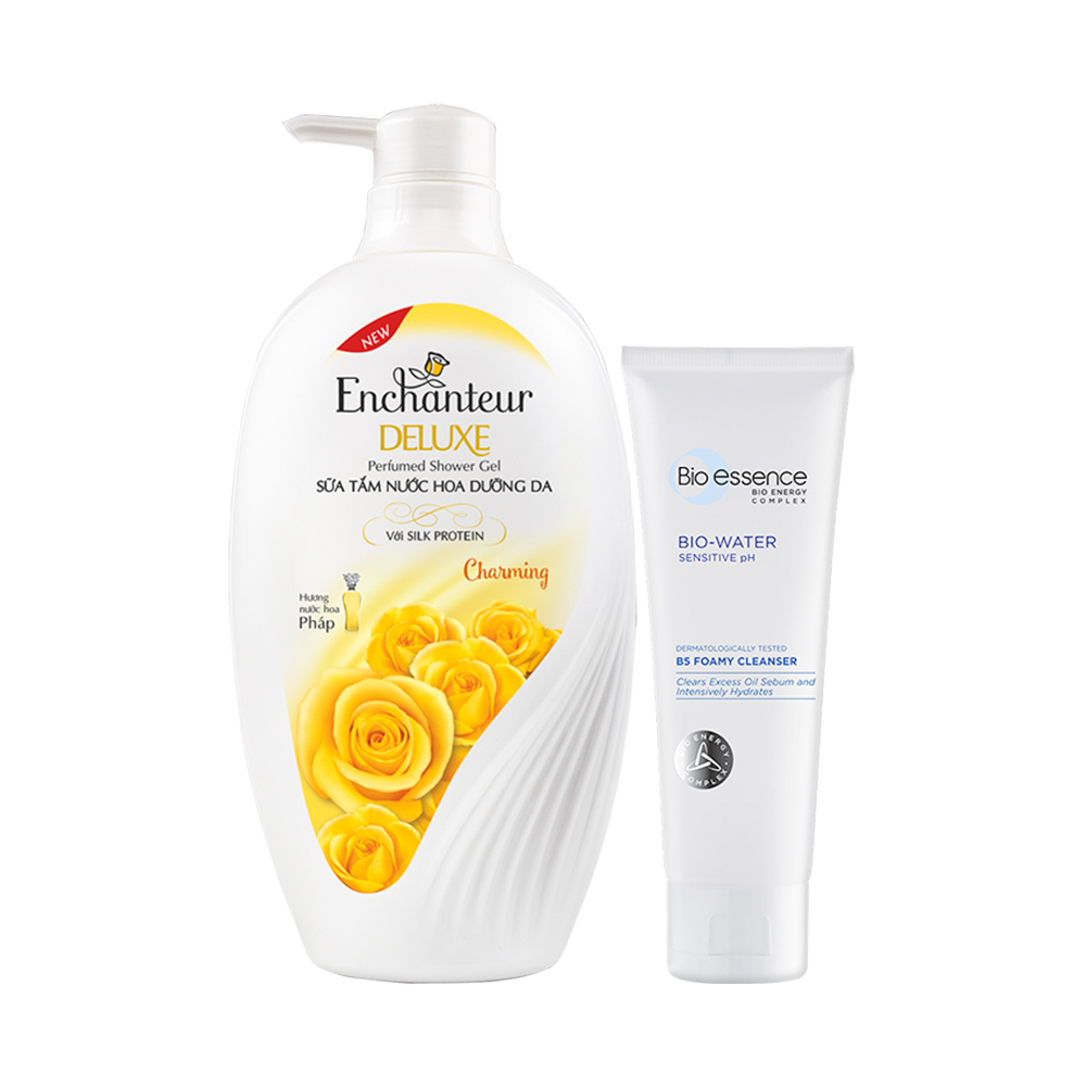Combo Enchanteur sữa tắm dưỡng da hương nước hoa Charming 650g và Sữa rửa mặt cấp ẩm và phục hồi Bio Essence Bio-Water B5 Foamy Cleanser 100g