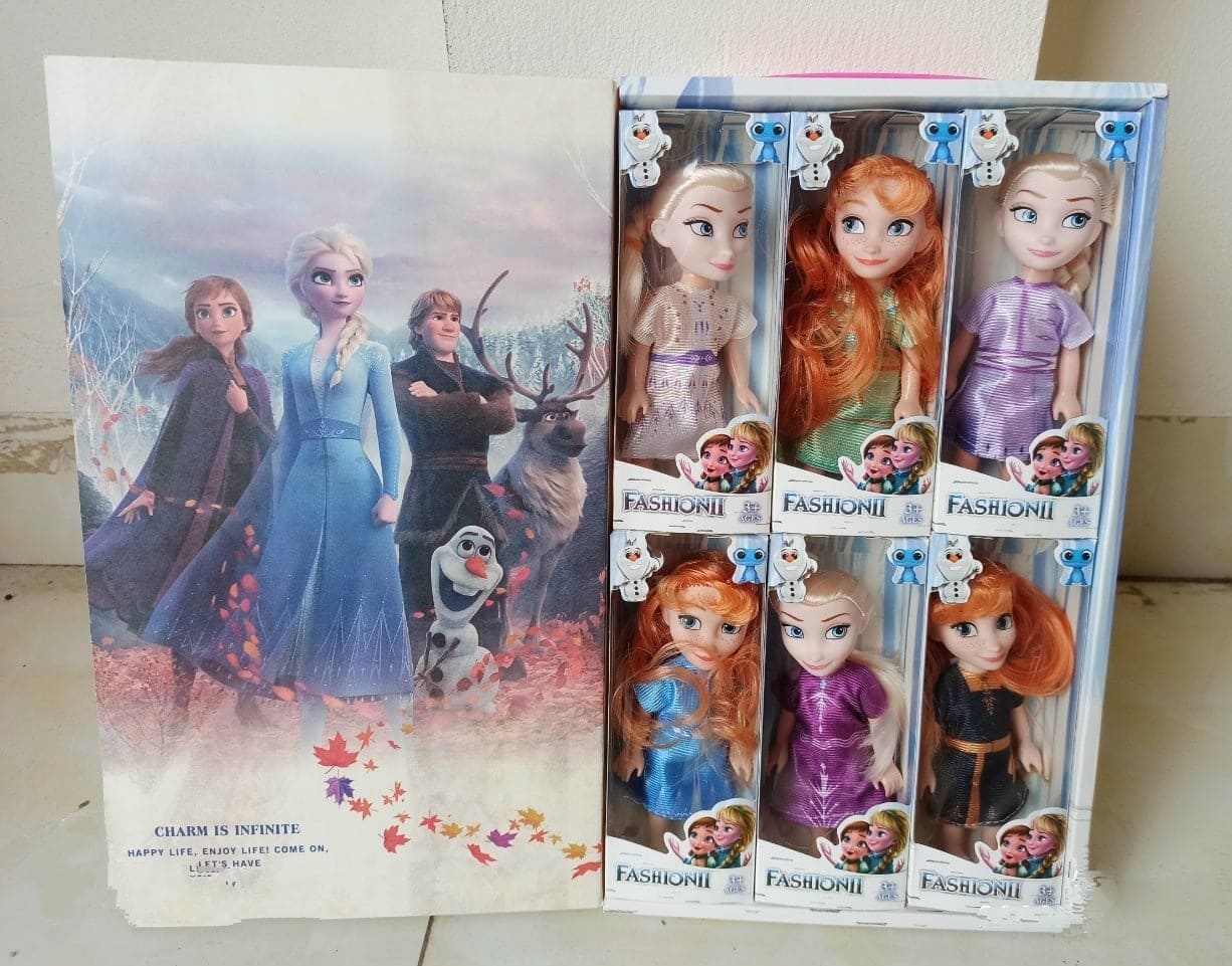 Combo búp bê Nữ hoàng Băng giá Frozen gồm 6 búp bê công chúa Elsa và Anna kèm hộp mở nắp cao cấp