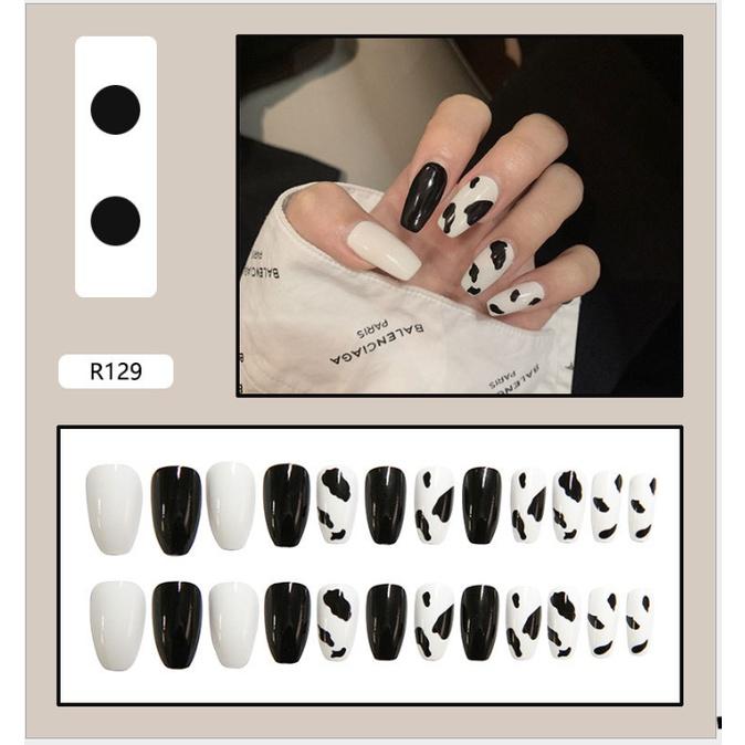 Móng tay giả kèm keo 24 móng bò sữa làm nail