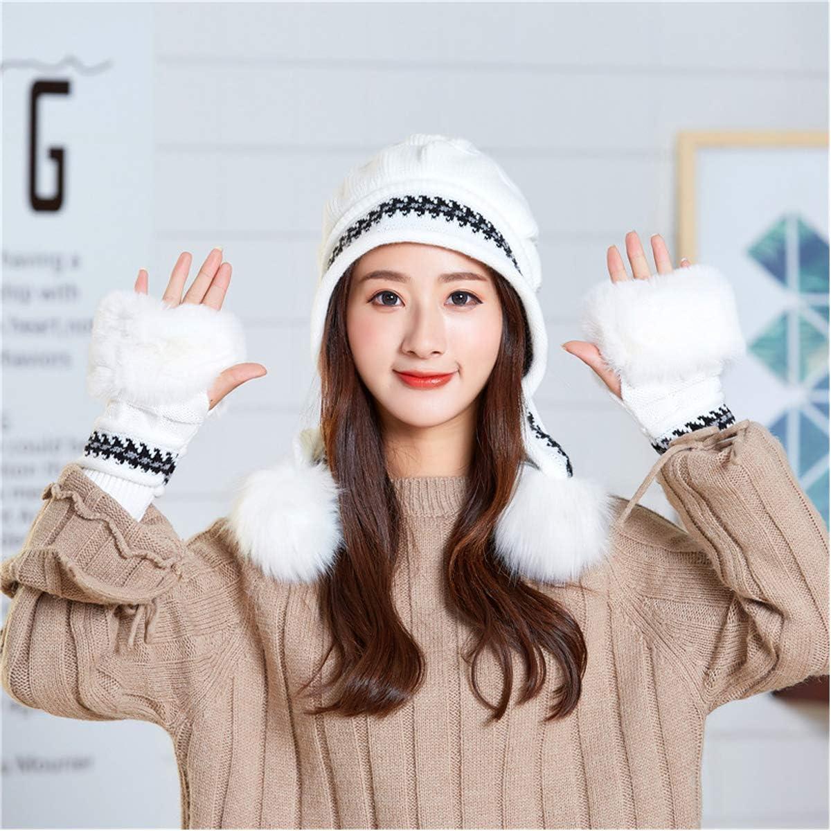 Mũ mùa đông mũ phụ nữ mũ dệt kim với nhau mũ ấm áp Mũ mùa đông Bonnet với pompon