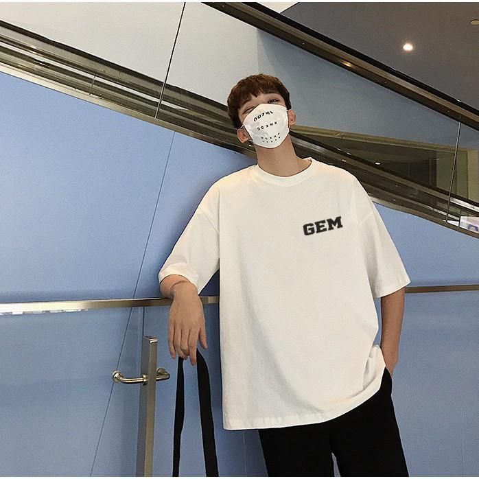 Áo thun unisex form rộng nam nữ tay lỡ chữ GEM vải dày mịn