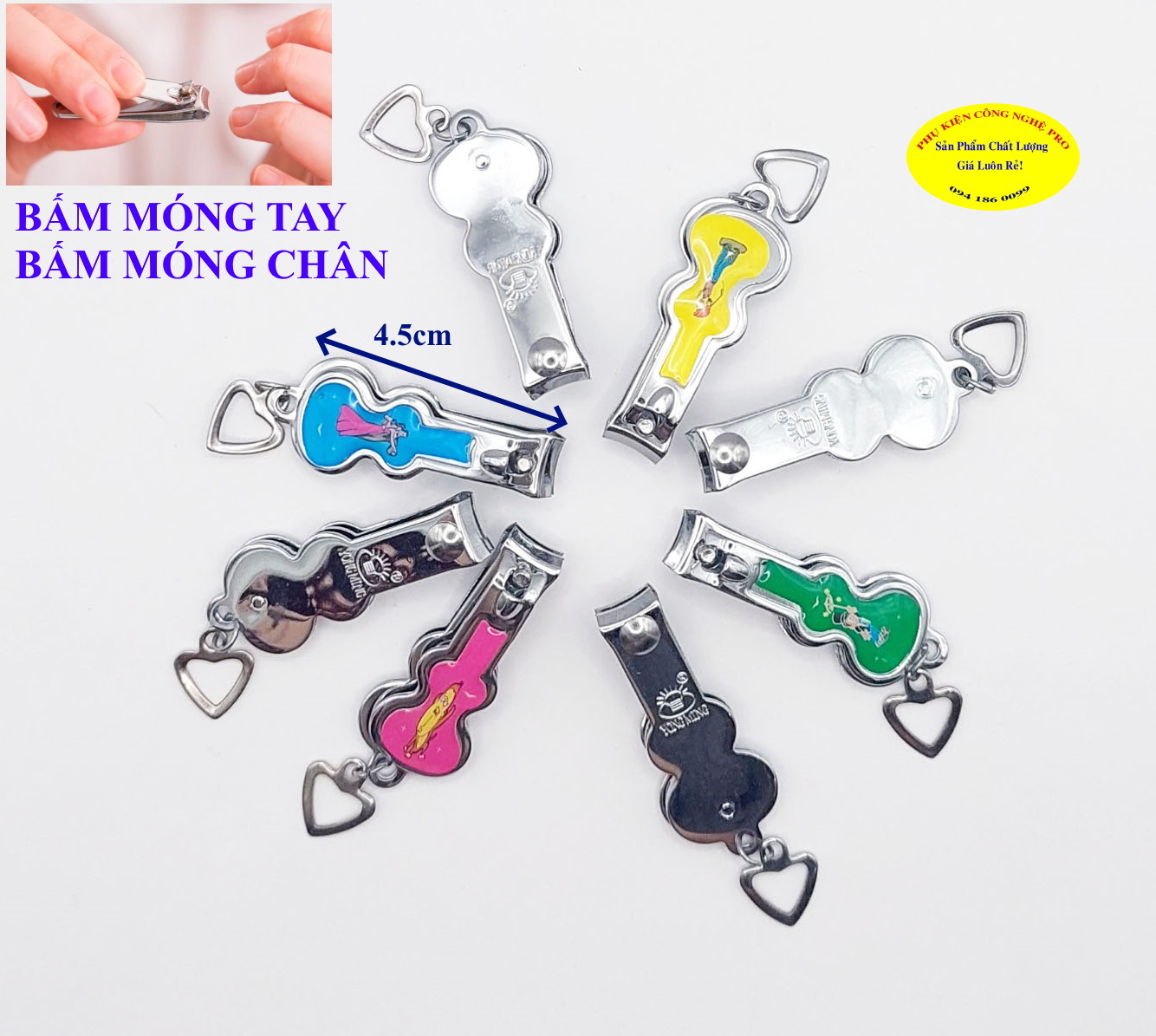 Bấm móng tay Chất liệu thép không gỉ, Dài 4.5cm, Hình cây đàn, Sắc bén, Bền đẹp, An toàn sử dụng