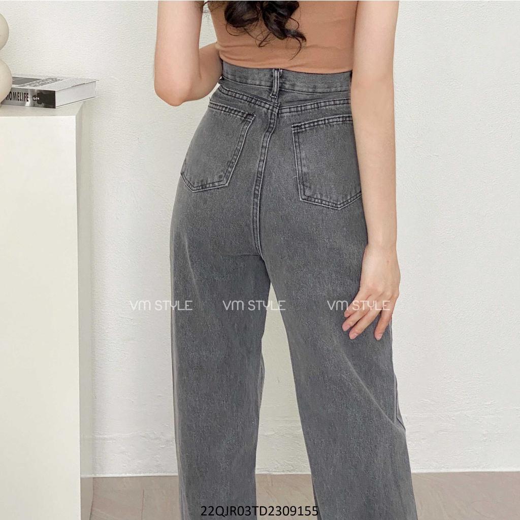 Quần jean nữ VM STYLE ống rộng trơn lưng cao phối dây-5202-5211- 22QJR03TD2309