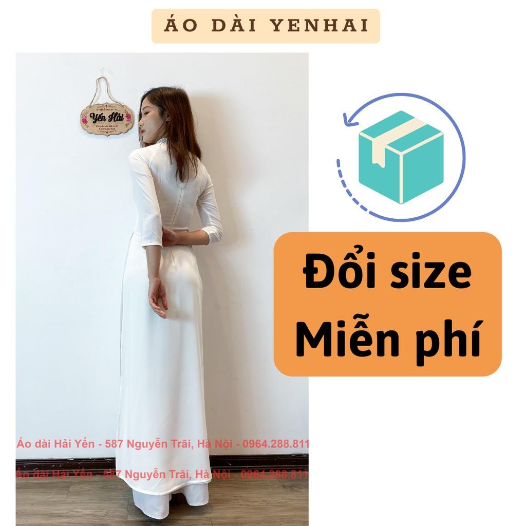 Áo Dài Trắng 4 Tà Truyền Thống May Sẵn Vải Lụa Tằm Trơn Mịn Cao Cấp 2 Lớp Nữ Học Sinh Đi Học Mặc Lễ Tết Đẹp