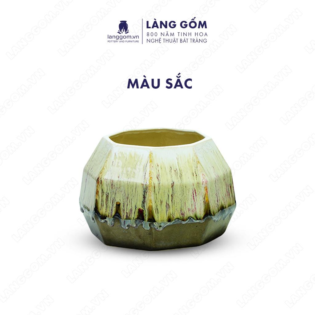 Bình hoa, lọ hoa Gốm sứ Bát Tràng cao cấp Men chảy bát giác mập dùng làm quà tặng, trang trí - Làng Gốm Bát Tràng