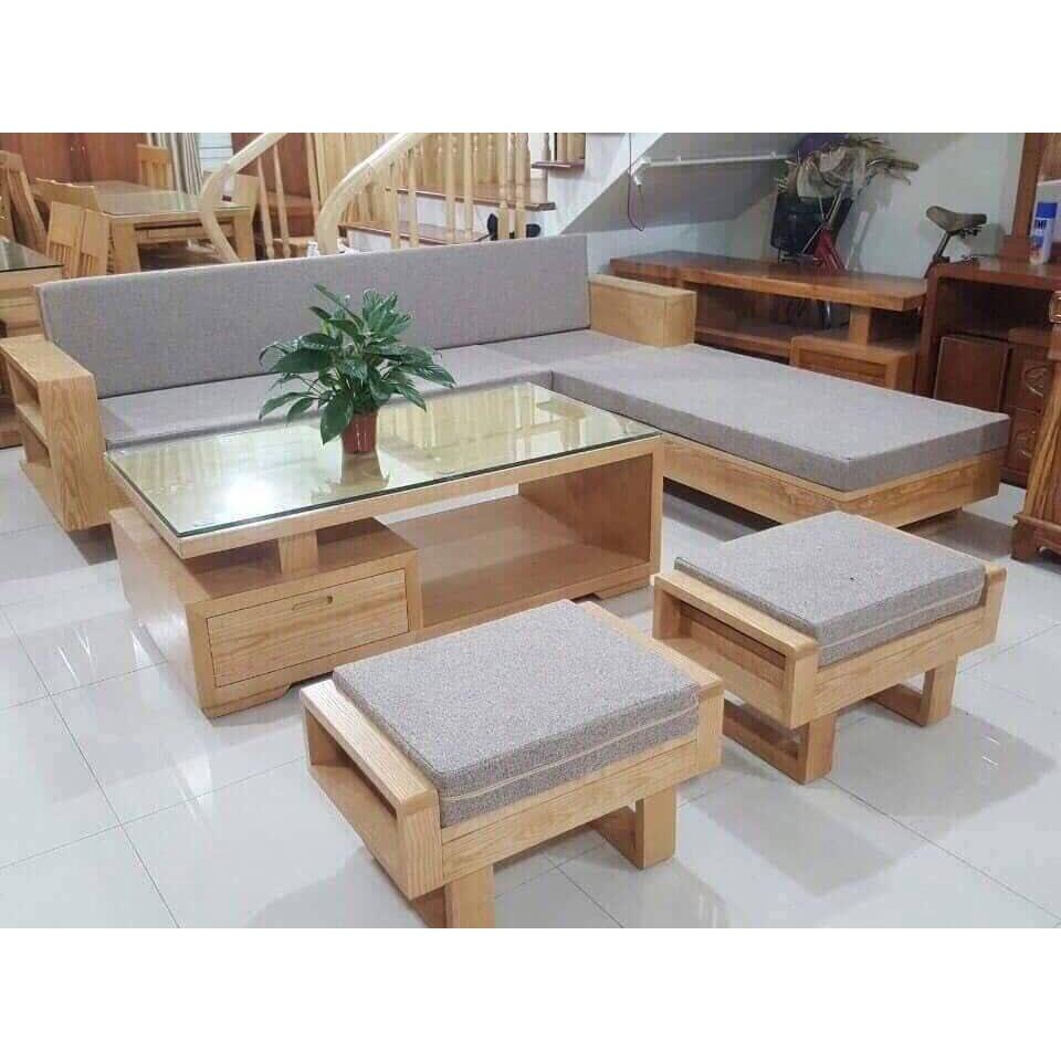 Bàn ghế sofa phòng khách gỗ sồi Nga, sofa góc