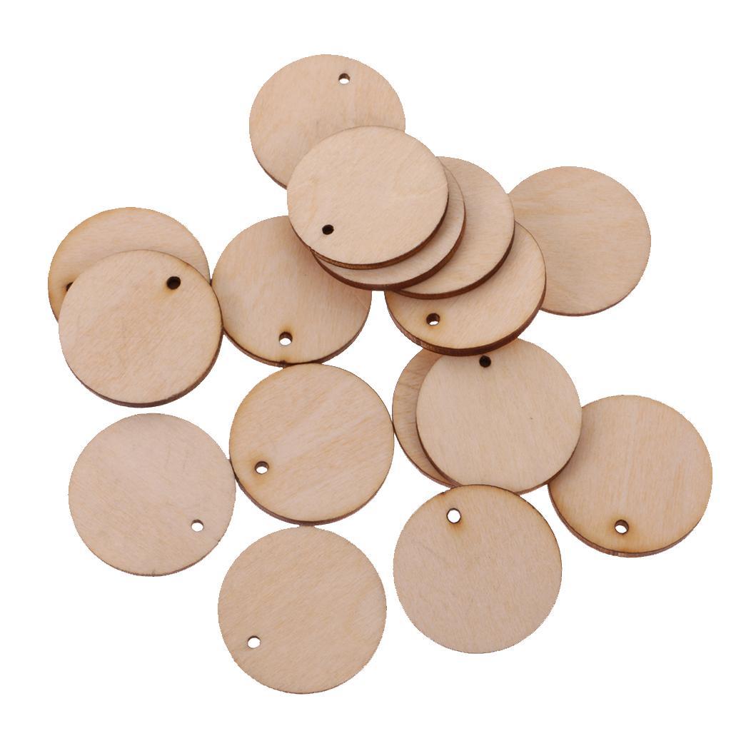 200pcs Round Unfinished Wood Pieces Slice With Hole For Art DIY Crafts