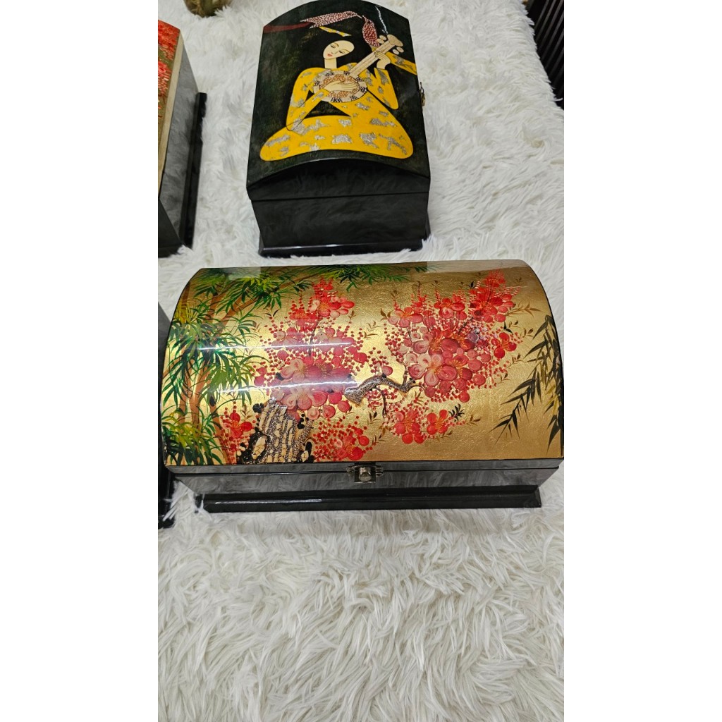 Hộp nữ trang 2 tầng nắp cong Sơn Mài Cao Cấp Thanh Bình Lê đựng đồ trang sức, vật dụng nhỏ xinh, làm quà tăng,...