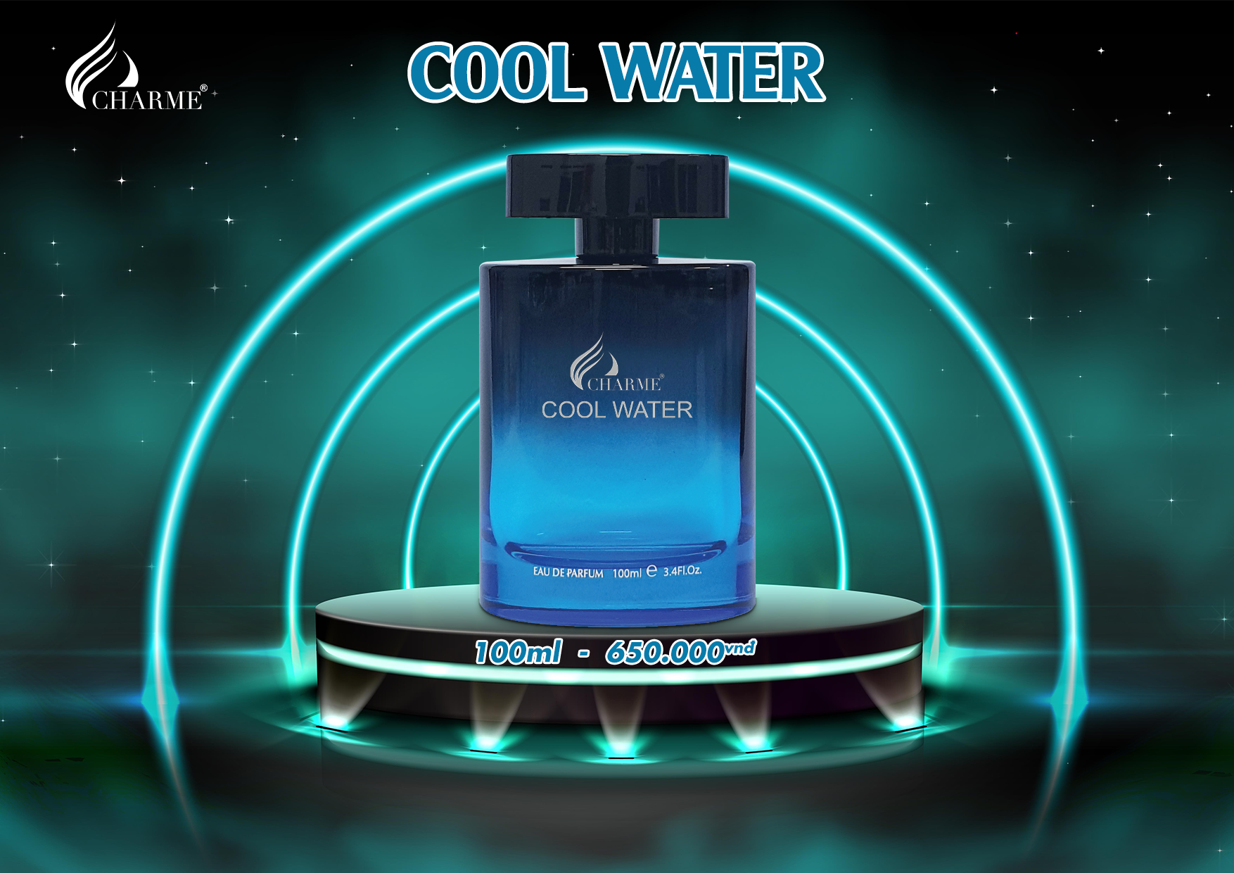 Nước Hoa Nam CHARME COOL WATER 10ml Lưu Hương Lâu Phóng Khoáng, Nam Tính_Nước Hoa Chính Hãng