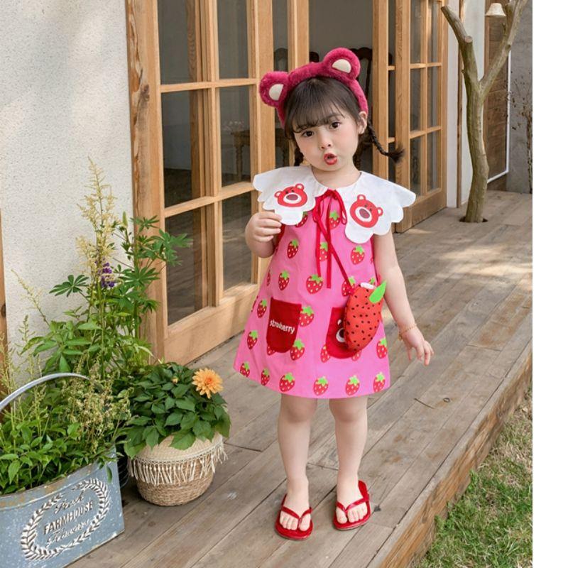 CHENGRUI Mùa hè em bé ngọt ngào dễ thương lá sen cổ áo vest váy