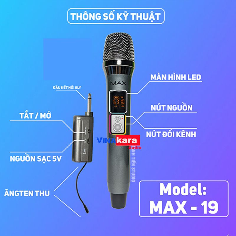 Micro không dây đa năng Max 39, Max 19 - Màn hình LCD hiển thị tần số - phù hợp cho mọi thiết bị - Hàng chính hãng - 1 Mic