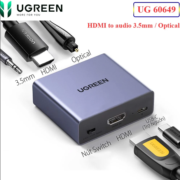 Bộ chuyển đổi HDMI sang HDMI + Quang + 3.5mm Ugreen 60649 - Hàng chính hãng