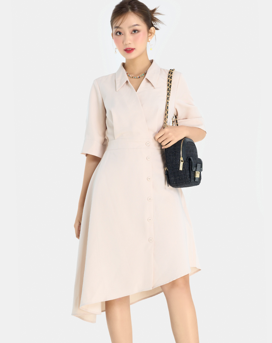 Đầm Lửng Nữ Thời Trang JUNO Tay Lỡ Vạt Lệch JNDLU037