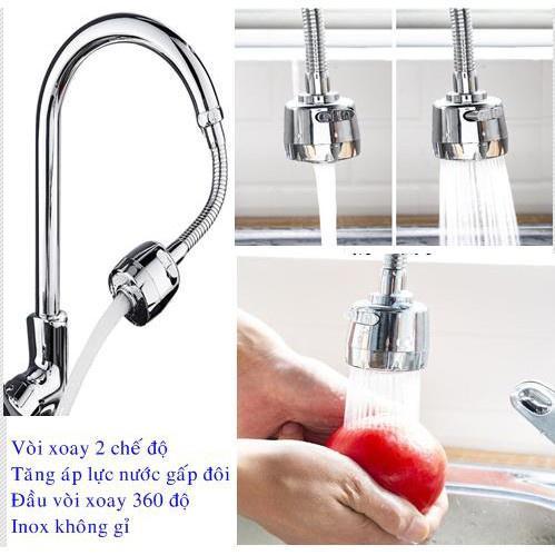 Đầu vòi rửa bát tăng áp xoay 360 độ, đầu nối vòi rửa chén bát thông minh với 2 chế độ nước chảy inox, bền đẹp, không gỉ