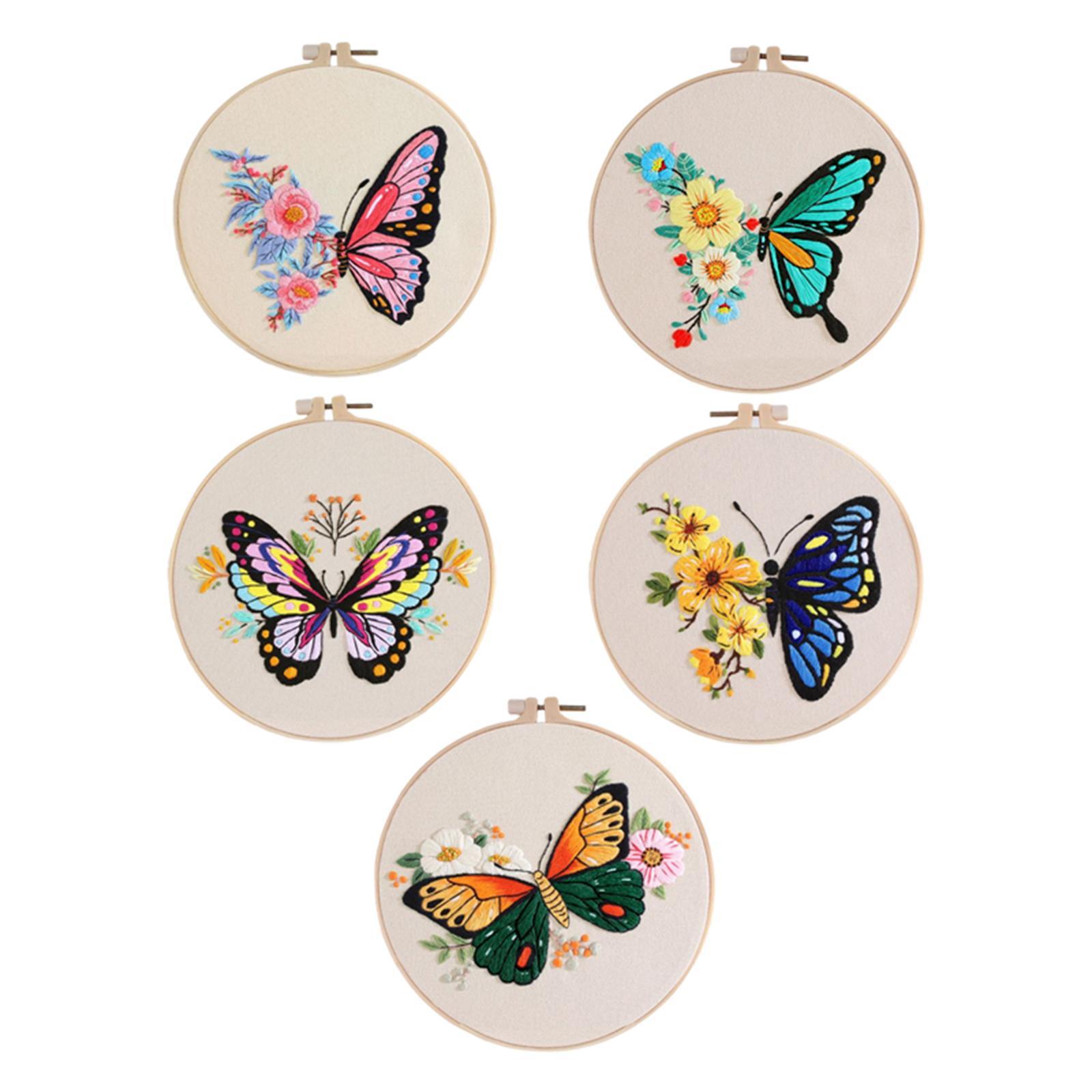 Embroidery Starter Kit Butterfly Flower Pattern with Embroidery ...