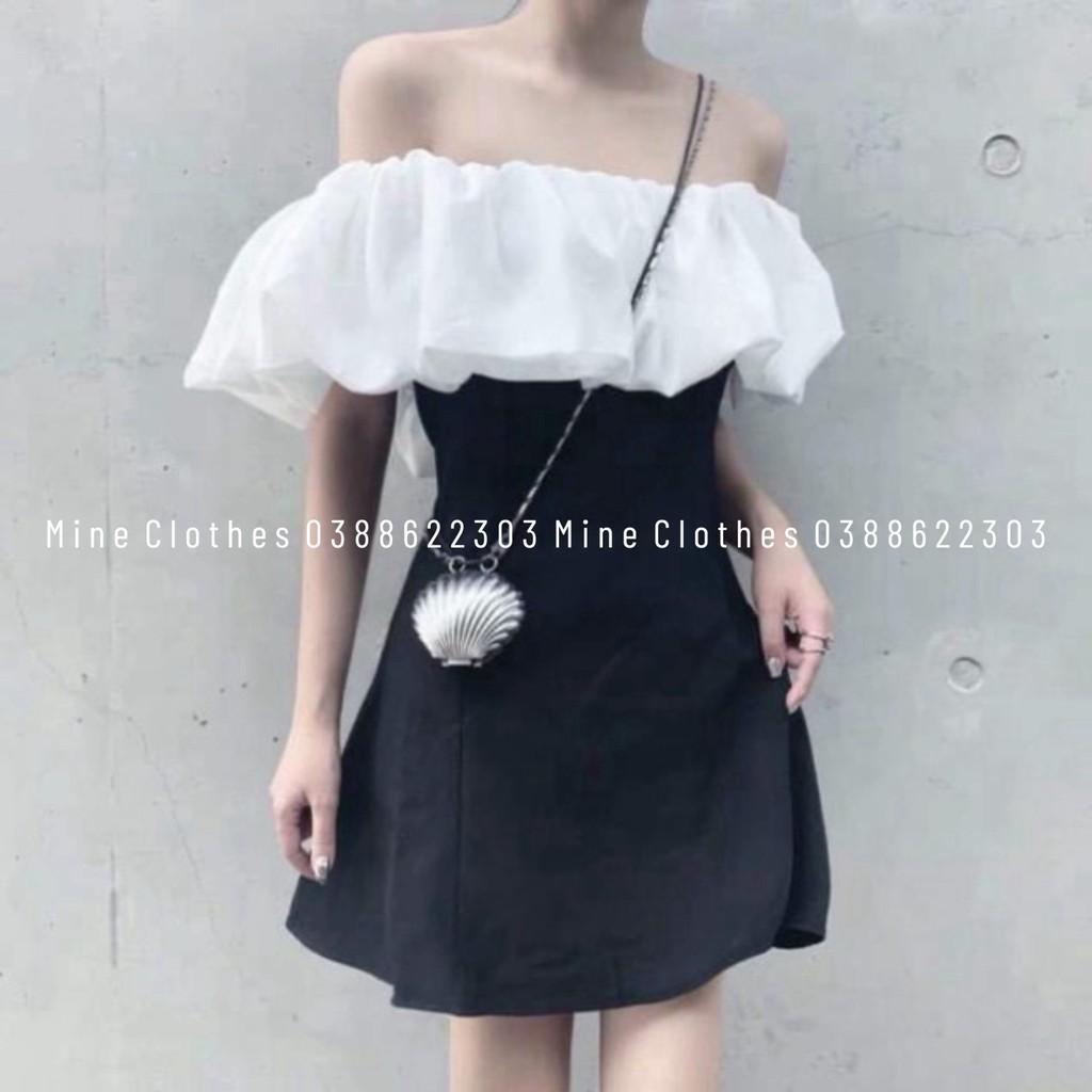 Váy trễ vai bèo ngực trắng / Đầm trễ vai dáng ôm phối ngực trắng_Moonunisex
