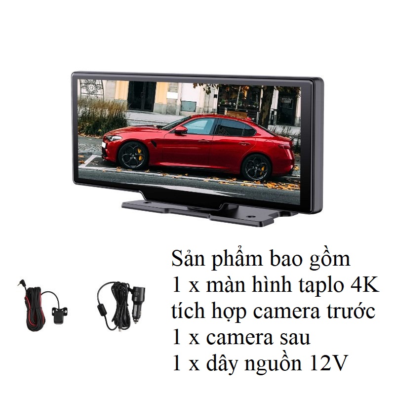 Màn Hình Ô Tô Android 4K hỗ trợ Carplay Tiếng Việt chỉ đường tích hợp Camera hành trình trước sau 1080p