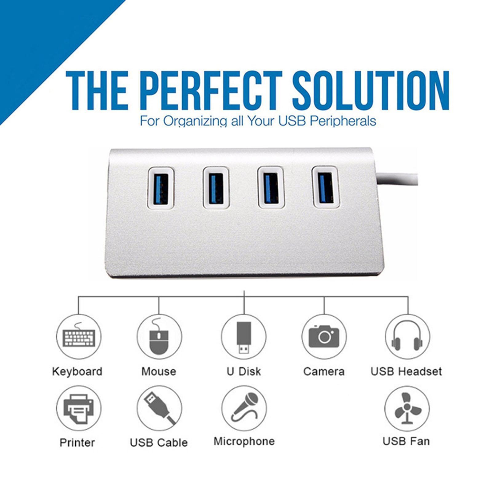 Portable USB 3.0 Hub 4 Port 5Gbps Speed Extender for PC USB Sticks Laptop