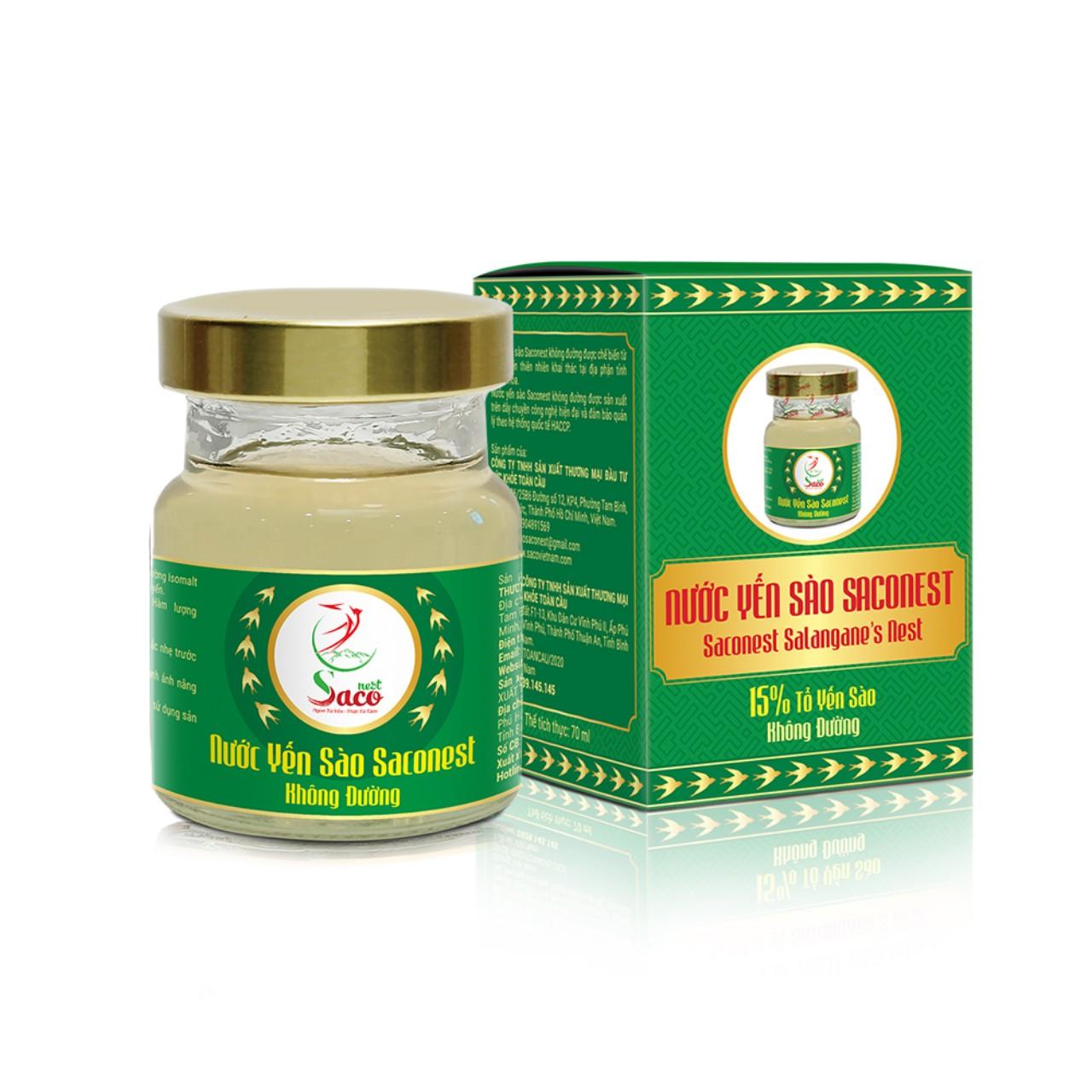 Nước Yến sào Cao Cấp Saconest Không Đường Lọ 70ml - 15% từ Tổ Yến Sào