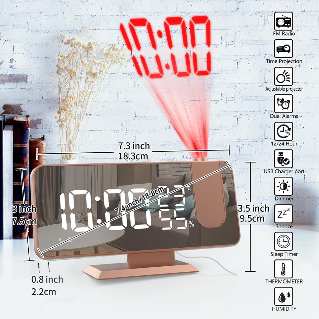Mirror Digital Alarm Clock LED Lamp Snooze Adjustable Brightness