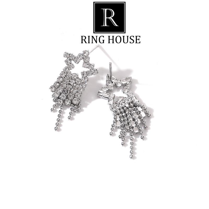 Khuyên Tai Bông Tai Nữ Chùm Ngôi Sao Tua Rua Dự Tiệc Sang Đẹp Ring House