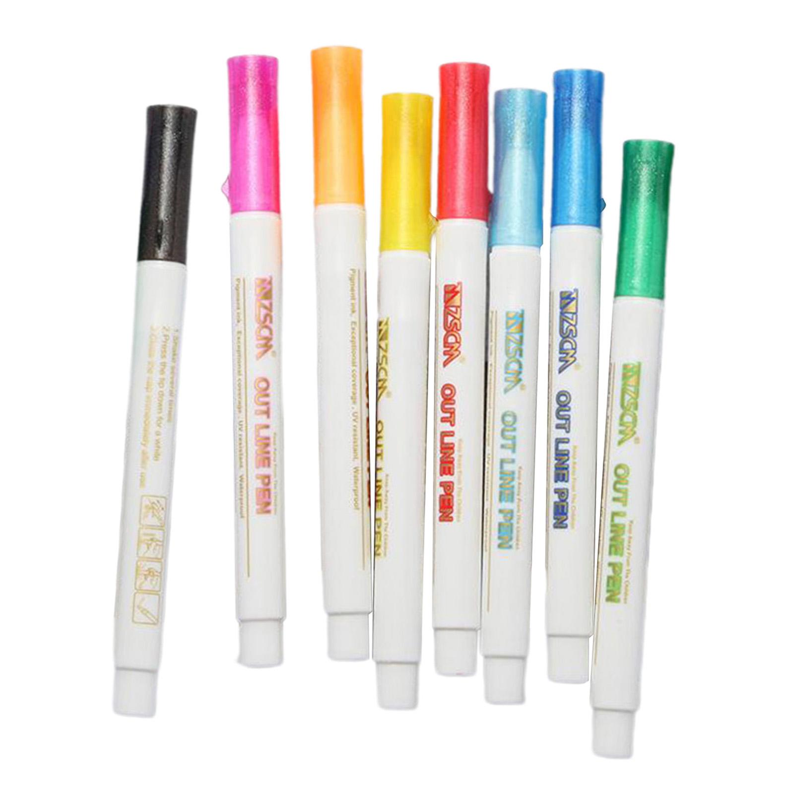 Outline Pens Double Line Metallic Markers, 8 Colors Outline Paint Doodle Pens