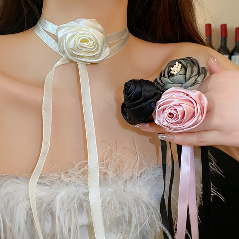 Choker hoa cổ điển, vòng cổ hoa thời trang, dây chuyền hoa lụa xinh xắn, phụ kiện váy body sexy