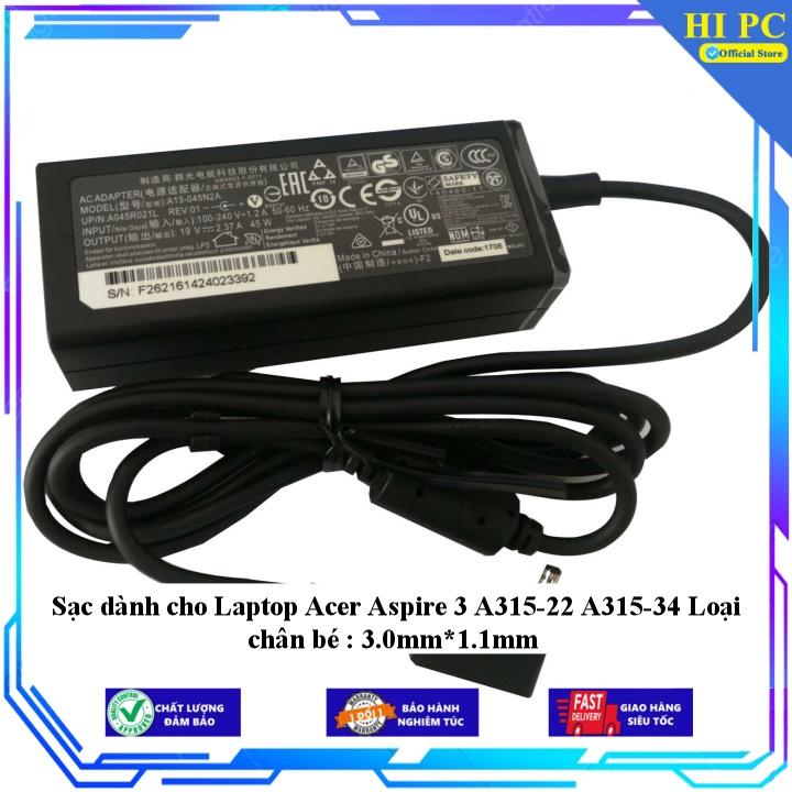 Sạc dành cho Laptop Acer Aspire 3 A315-22 A315-34 Loại chân bé : 3.0mm*1.1mm - Kèm Dây nguồn - Hàng Nhập Khẩu