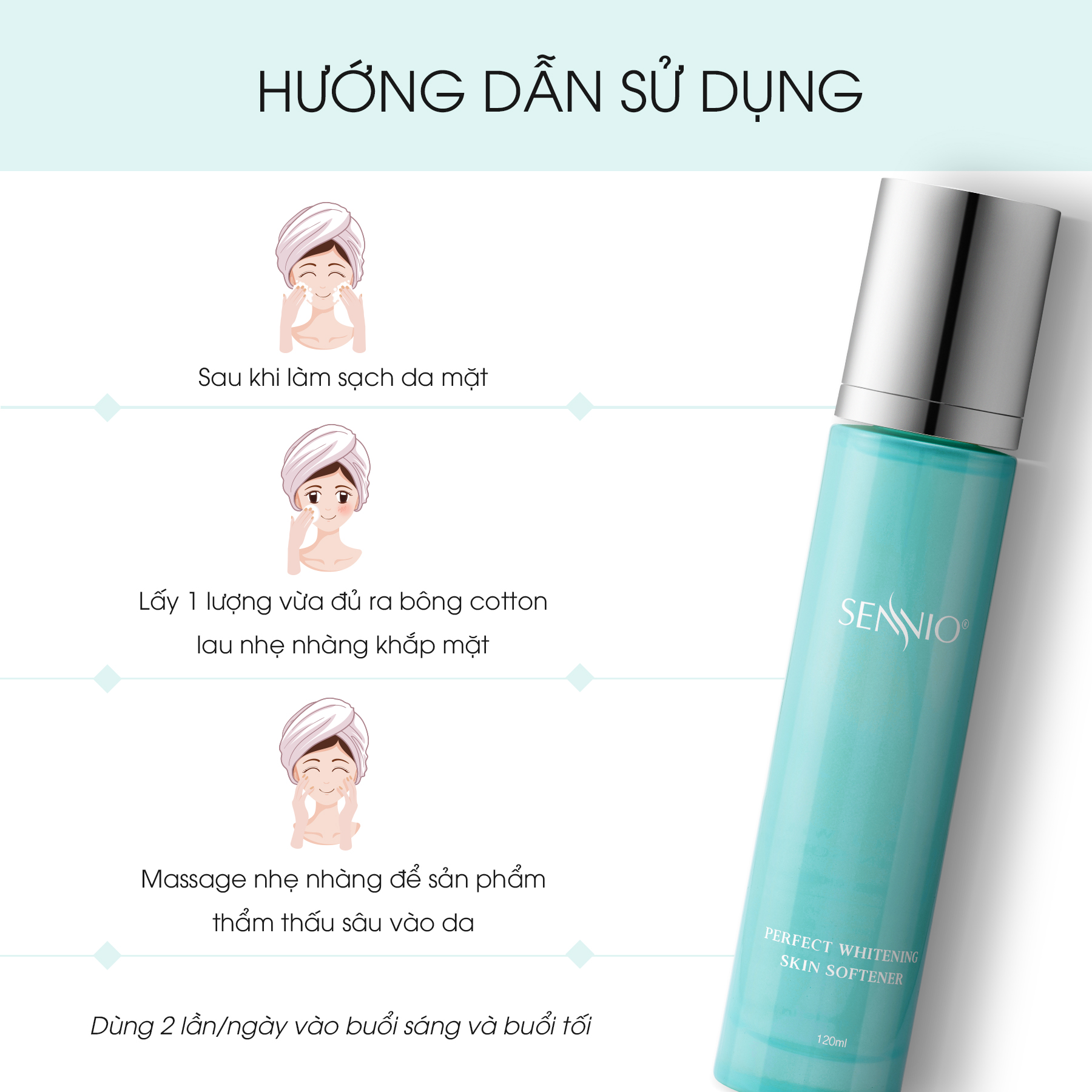 Nước hoa hồng se khít lỗ chân lông SennioPerfect Whitening Skin Softner cấp ẩm tái tạo và phục hồi da 120ml SNO 827