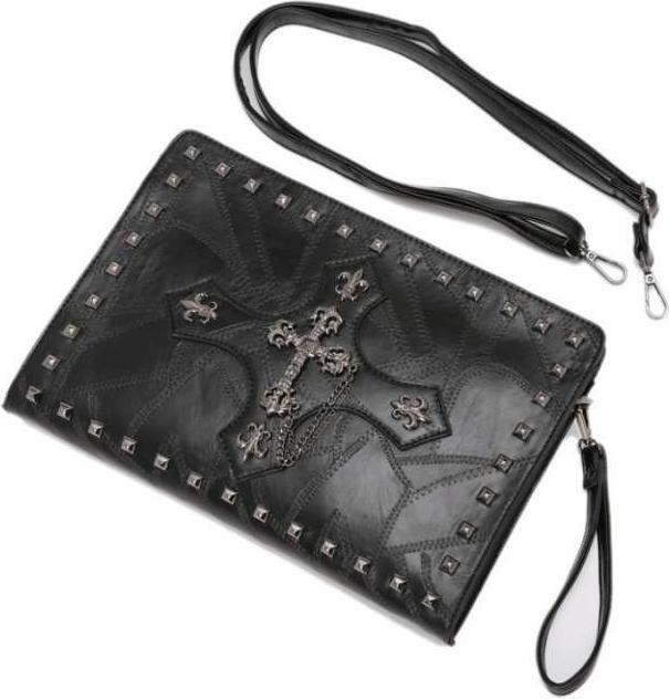 Personalized Rivet Crucifix Clutch Coin Purses & Pouches - Black