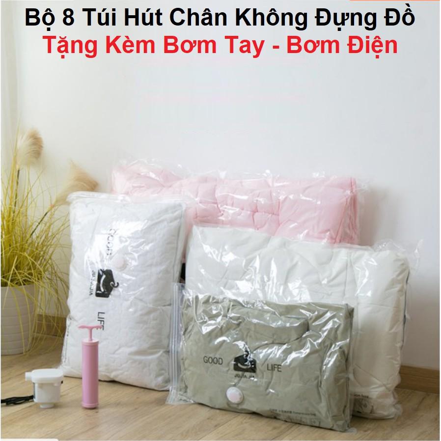 Combo 8 túi hút chân không đựng chăn màn, quần áo và bơm điện đa năng - Chống Nấm Mốc - Bụi Bẩn